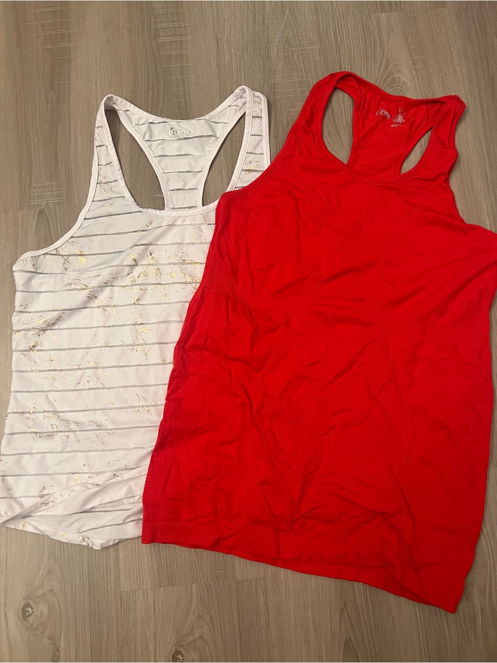 ZYIA Red Racerback Tank & White Gold-Accent Striped Tank Duo